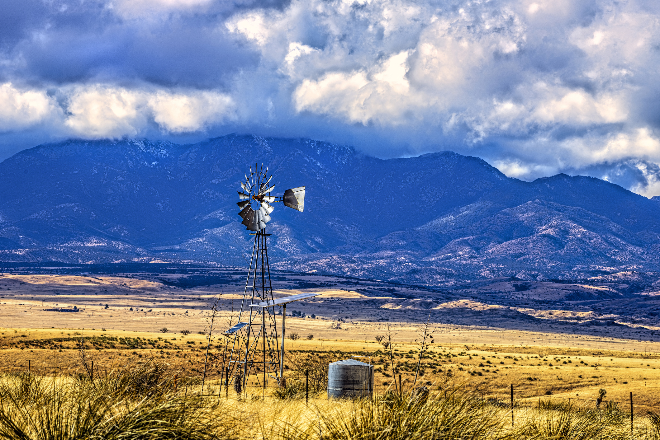 Rural Windmill and Arizona Mountains landscape photo
