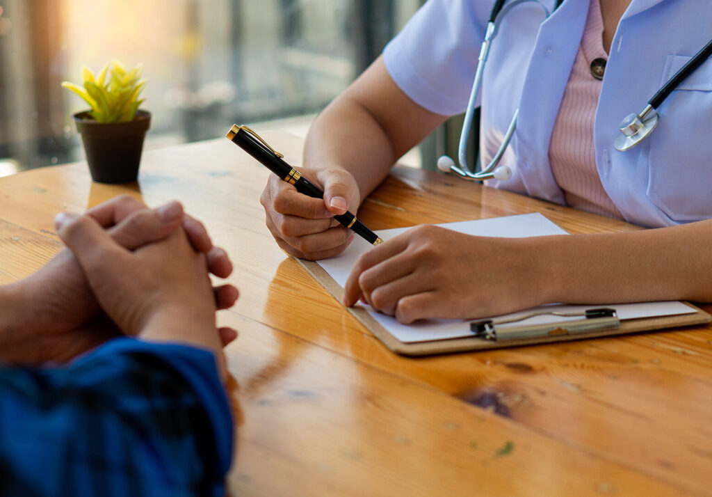 Medical worker speaking