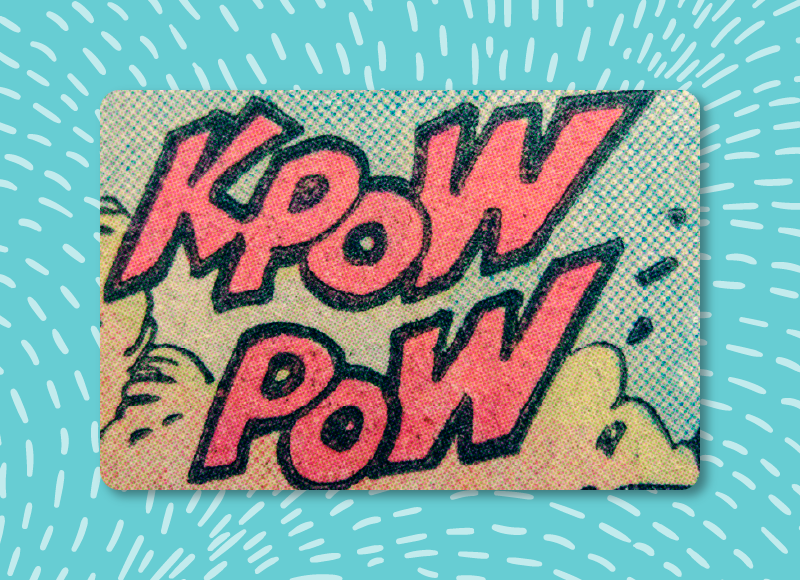 "KPOW POW" close of up a comic book writing style