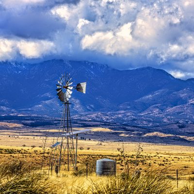 Rural Windmill and Arizona Mountains landscape photo
