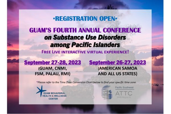 registration announcement for Guam's fourth annual conference on substance use disorders among Pacific Islanders