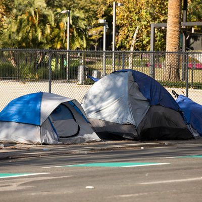homeless-2 tents camping in a city