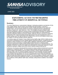 PDF Cover for SAMHSA article "Advisory: Expanding Access to Methadone Treatment in Hospital Settings".