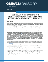 SAMHSA PDF Cover reads "Advisory: Clinical Considerations for Methadone Treatment of Opioid Use Disorder in Correctional Facilities".